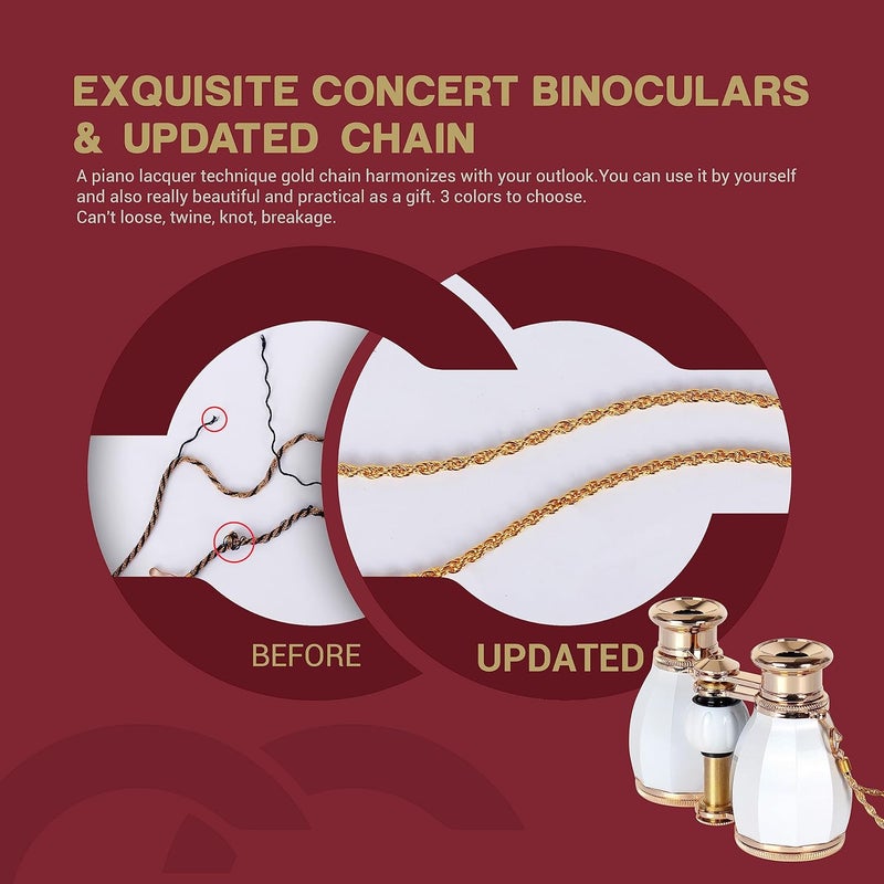 ESSLNB Opera Glasses Binoculars for Women Adults 4X30mm Theater Glasses Compact Binoculars for Theater and Concerts Antique with Case Removable Chain White - Image 5